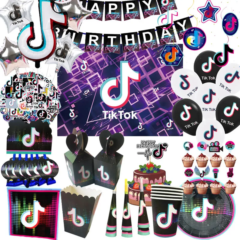Disney Notes Tik&Tik Music Short Video Birthday Celebration Party Decoration Disposable Cutlery Balloon Banner Wedding Boy Gift