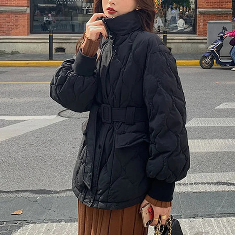 Slim Waist White Bread Jacket Long-sleeved Jacket 2021 Fashion Autumn and Winter New Style Korean Down Cotton Jacket Women