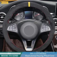 diy customized black suede car steering wheel cover for benz a180 a200 b180 b200