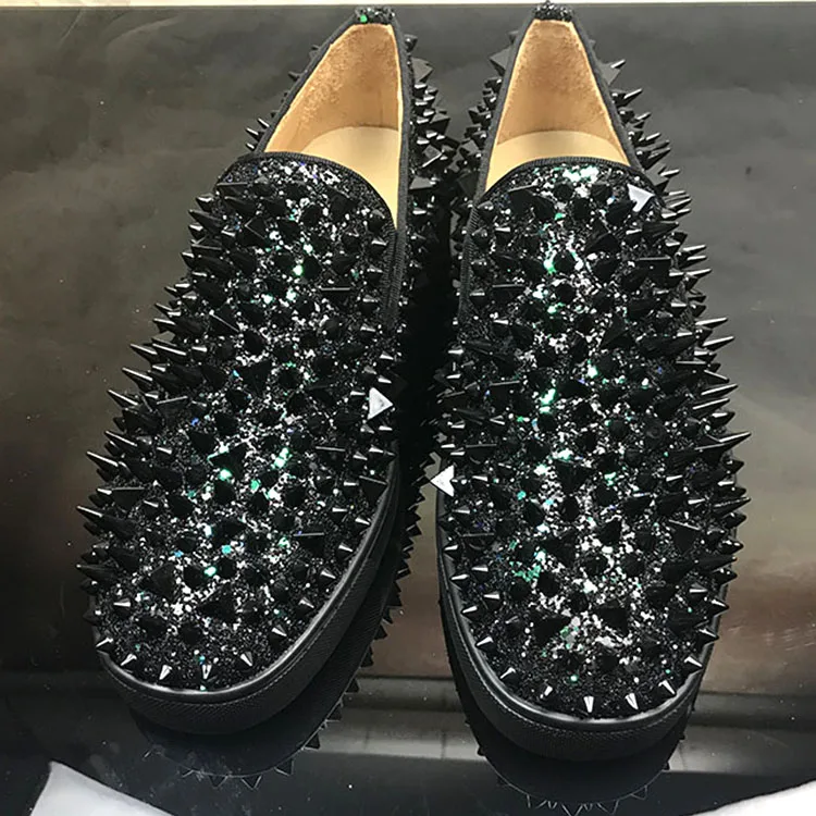 

Designer luxury men's shoes red bottom shoes low-top black random nails flash powder rivet shoes casual leather shoes