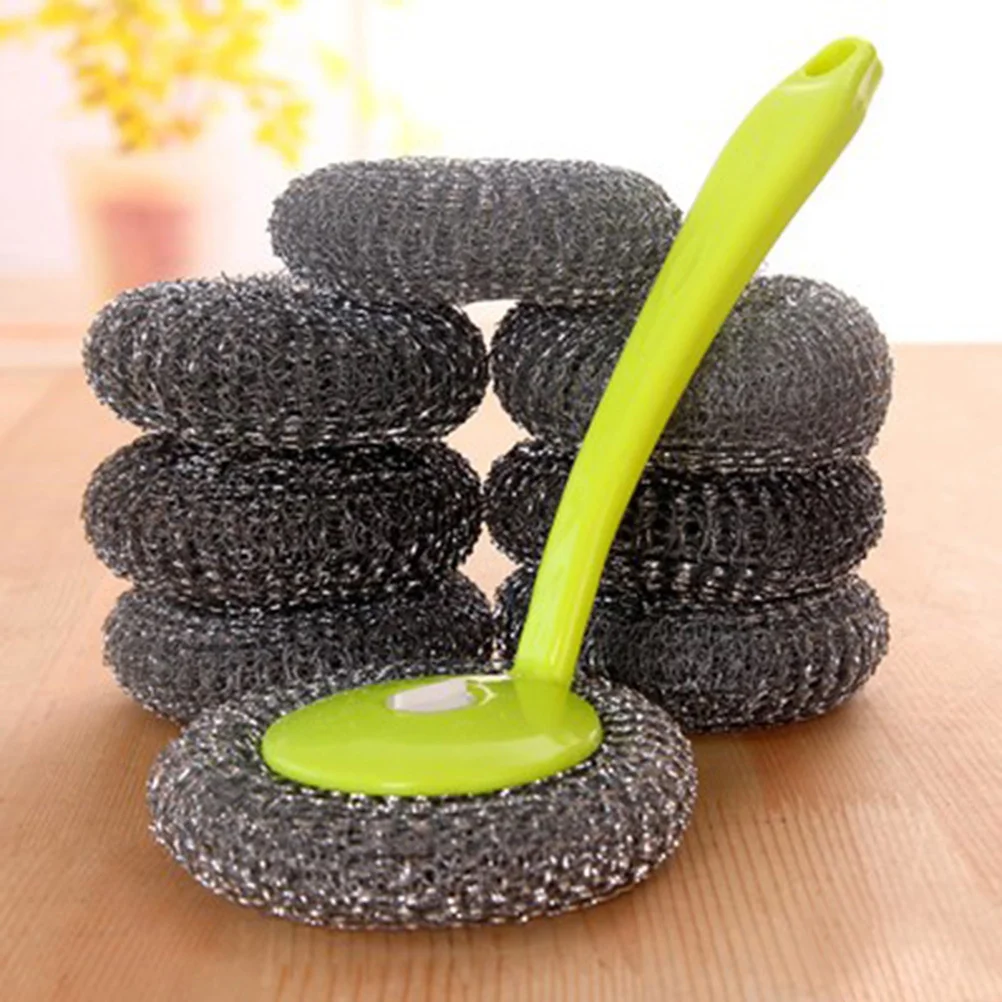 

Steel Wire Scrubber Stainless Handle Brush Cleaning Scourer Scrub Pads Washing Sponge Brushes Pot Metal Pad