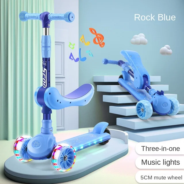 2-12 Years Old Children's Scooter Can Sit Perambulator Music LED Rotating Flashing Wheels Wheel Scooter Children Dropshipping