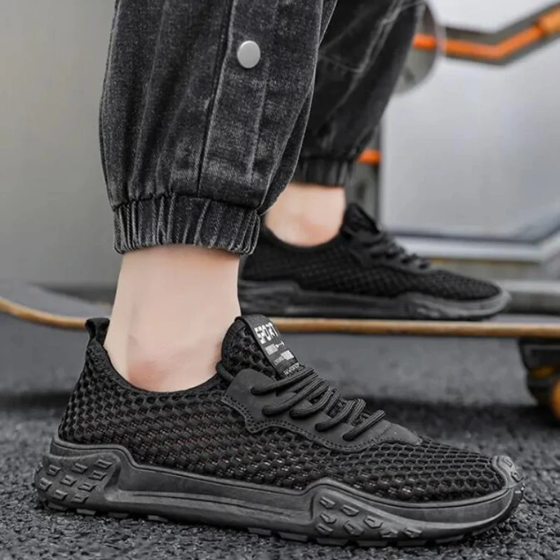 Мужские беговые кроссовки дышащие вязаные спортивные с подушкой повседневные