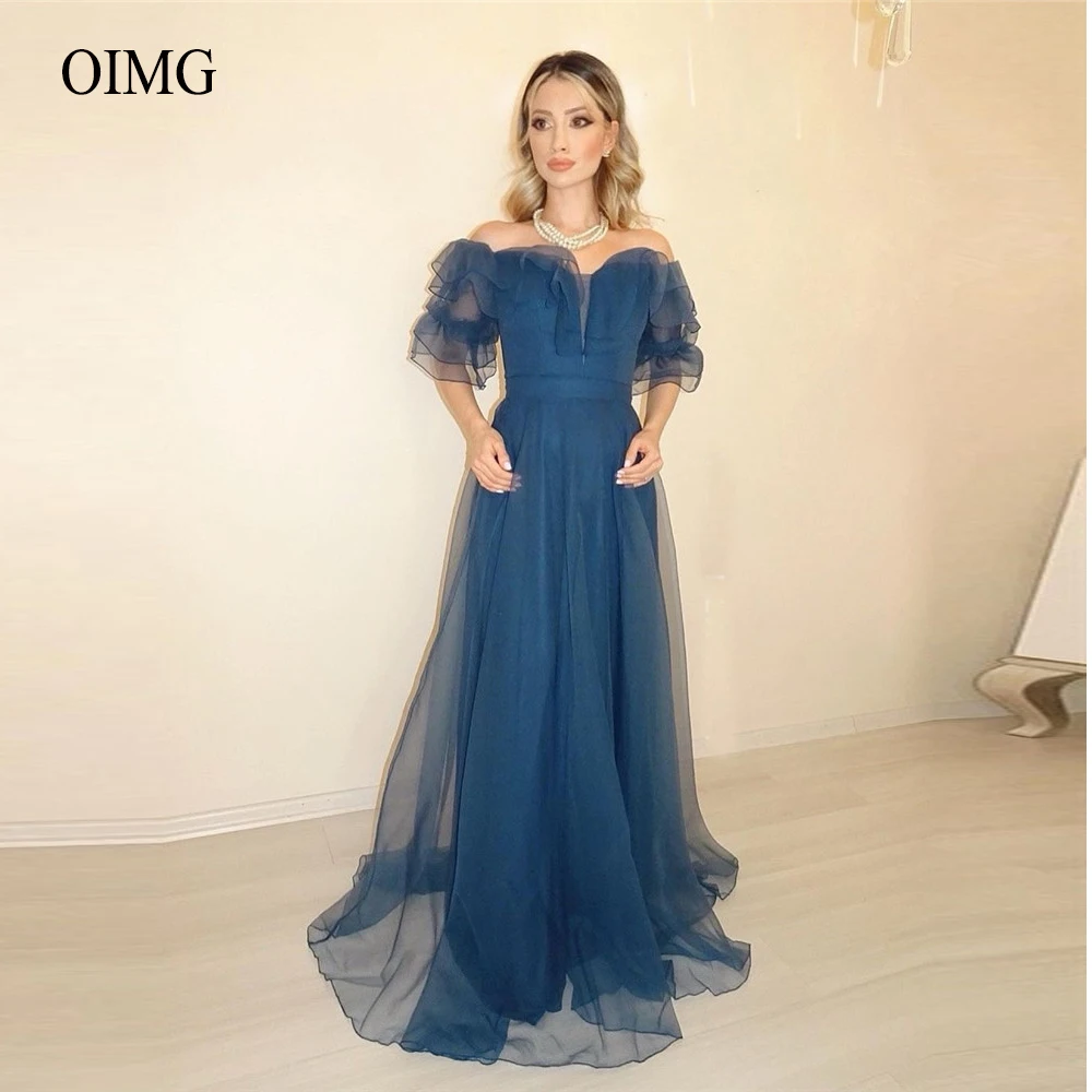 

Пыльное синее вечернее платье с открытыми плечами и коротким рукавом, платье в пол для матери невесты, официальное платье для выпускного ве...