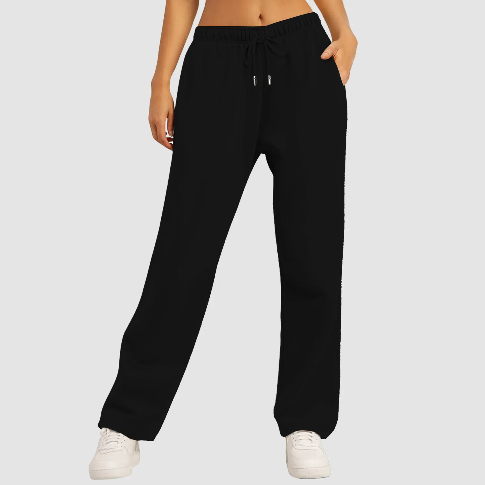 

Женские спортивные брюки с флисовой подкладкой, однотонные повседневные брюки с широкими штанинами, брюки с высокой талией для тренировок