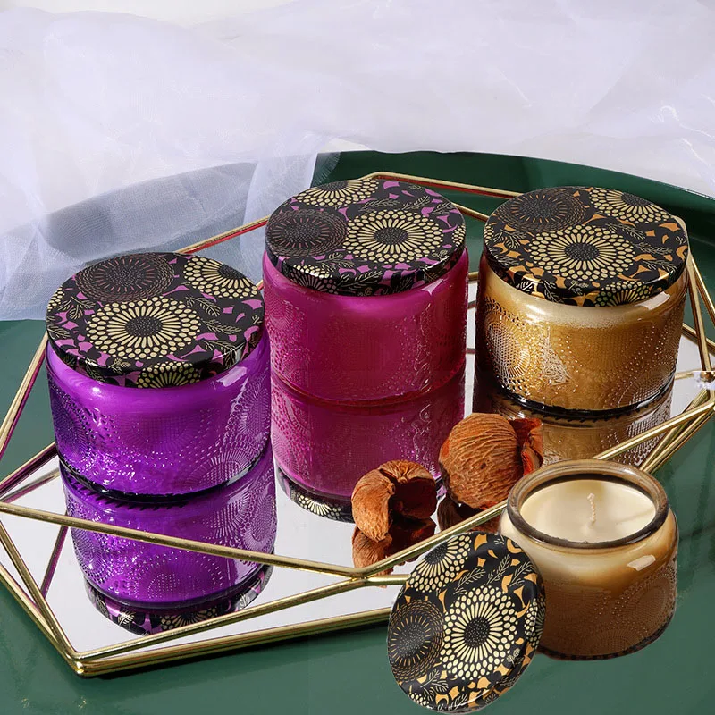 

Romantic Atmosphere Smokeless Essential Oils Scented Candles Colored Relief Glass Home Fragrance Decorative Products
