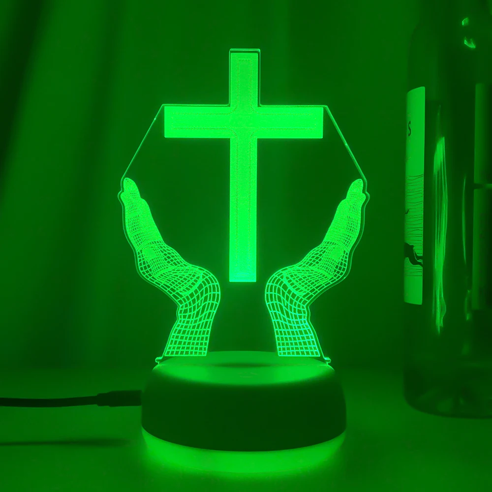 

New Jesus Cross 3D LED Night Light for Friends Xmas Easter Room Decor Gifts Crucifix Optical Illusion Desk Table Lamp Nightlight