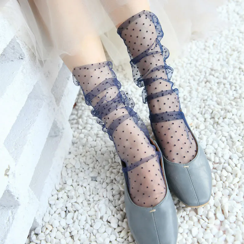 1pair Sexy Dot Lace Socks Woman Socks Ultra-thin Summer Transparent Hollow Mesh Socks Fashion fairy socks