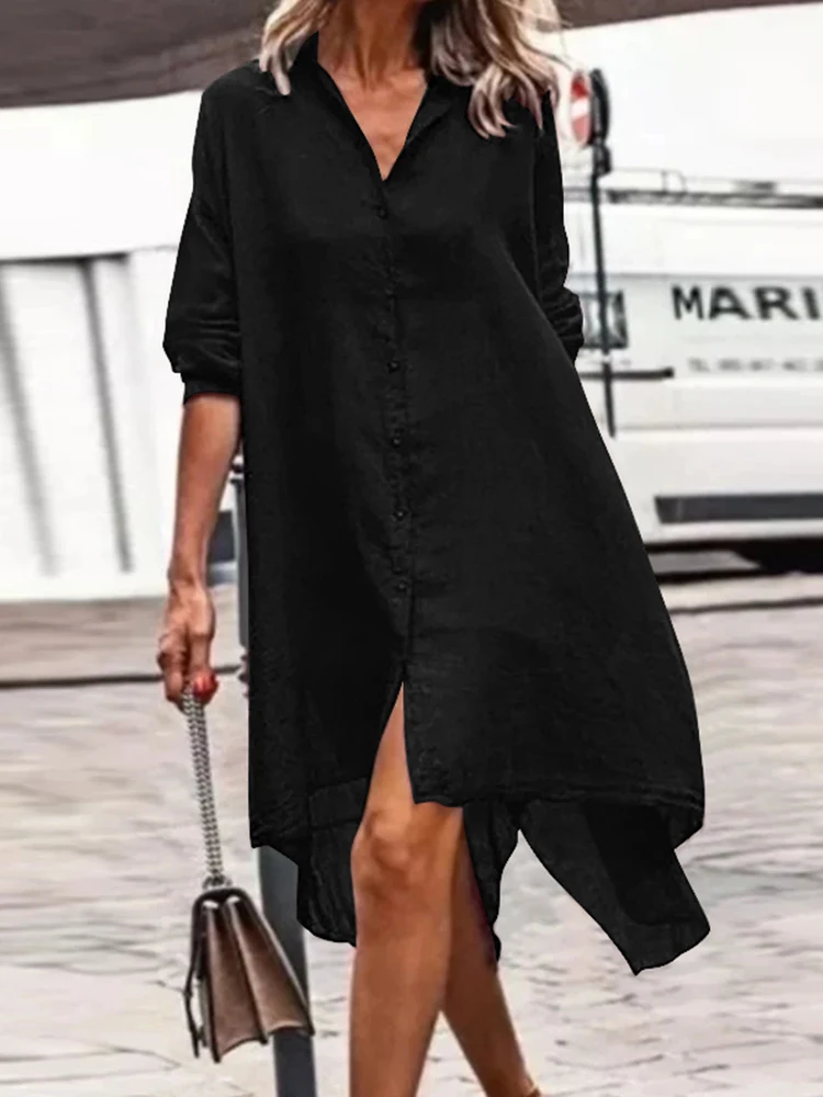 

Платье ZANZEA женское с длинным рукавом, однотонное повседневное рабочее свободное офисное сарафан с воротником с лацканами, в стиле оверсайз,...