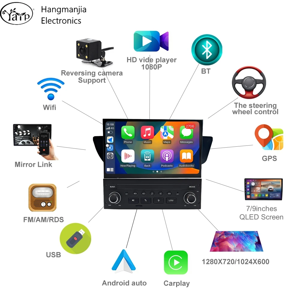 Hangmanjia Android Auto автомобильное радио мультимедиа для Citroen C3 DS3 2010-2016 GPS-навигация CarPlay