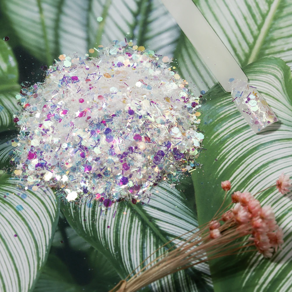 

White Iridescent Nail Glitter Iridescent Shiny Mermaid Sequins Mirror Irregular Slices 3D Flakes Paillettes Nail Art Decorations