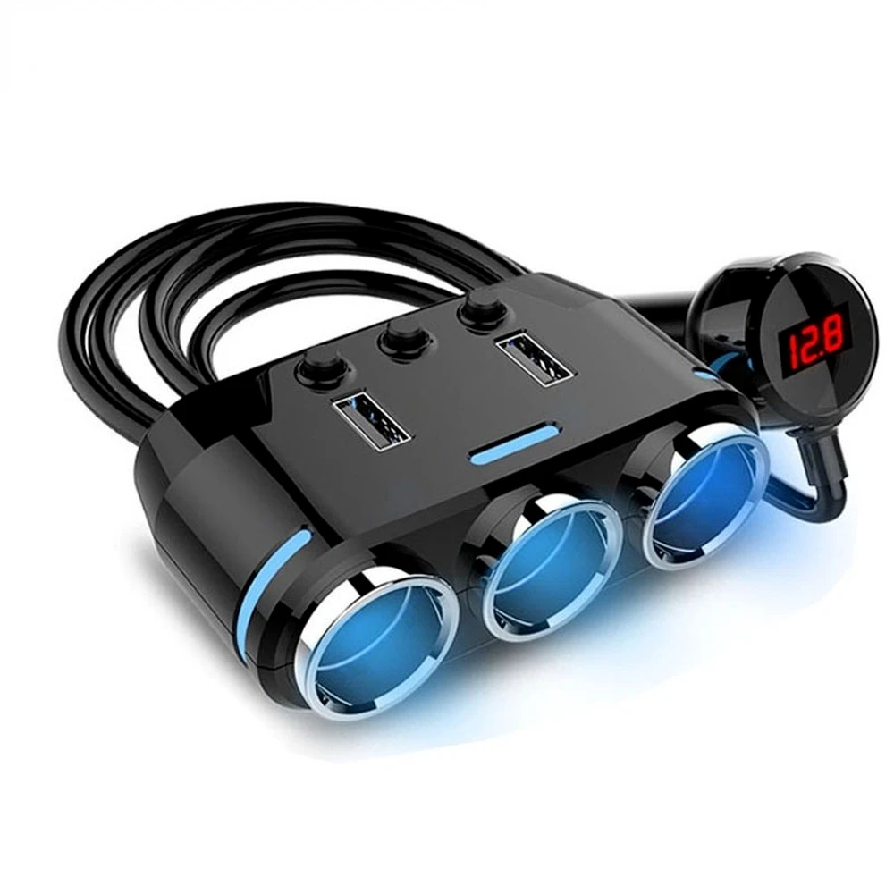 

12V Car Cigarette Lighter 3-way Socket Power Splitter USB Charger Adapter Dual USB Port Quick Charger Car Electronic Accessories