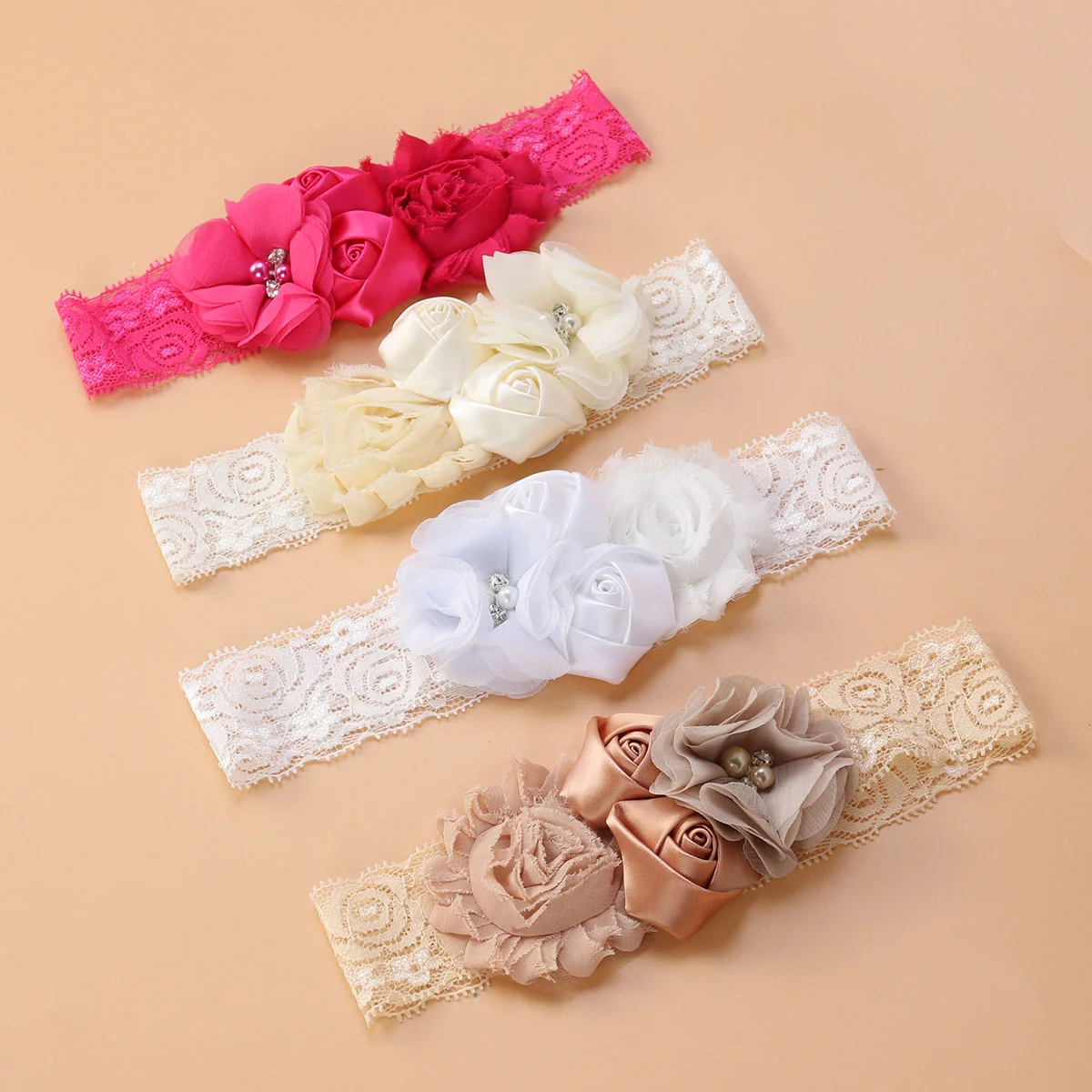 

4 Pcs Christening Headwear Baby Lace Headbands Newborns Hair Bows Girls Baptism Roses