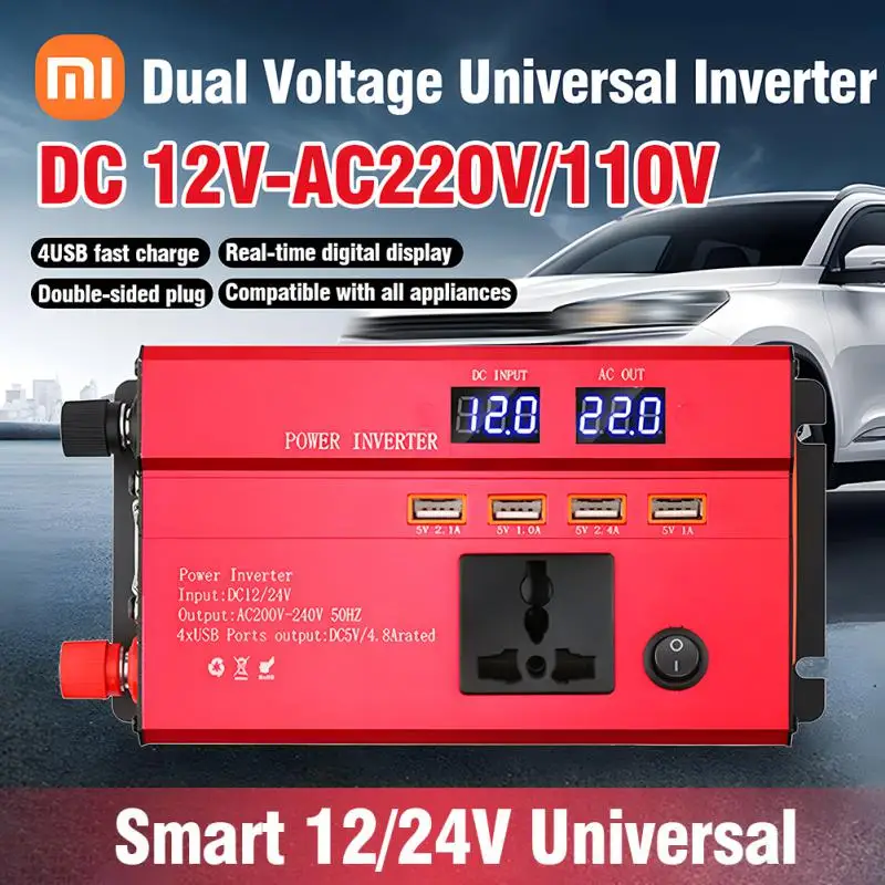 Car Inverter Inverter 12v 220v Sine Wave 6000W Power Solar Adapter Sine Wave Voltage Converter Home Outdoor Travel LCD Inverter