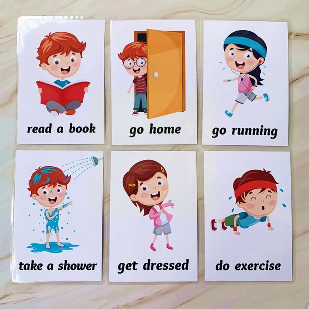 

Montessori English Learning Flash Cards Cartoon Daily Cards Learning Behavior Toy Early Toy Education Training Kids Memory P0g3