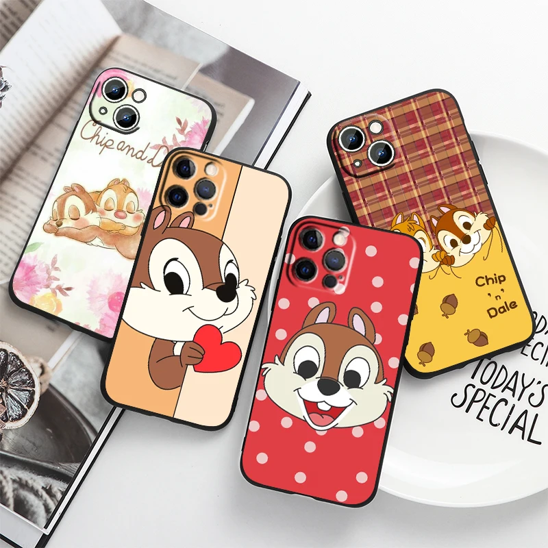 

Disney Cute Bunny Chip For Apple iPhone 14 13 12 11 Pro Max Mini XS Max X XR 6S 6 7 8 Plus 5S SE2020 Soft Black Phone Case Cover