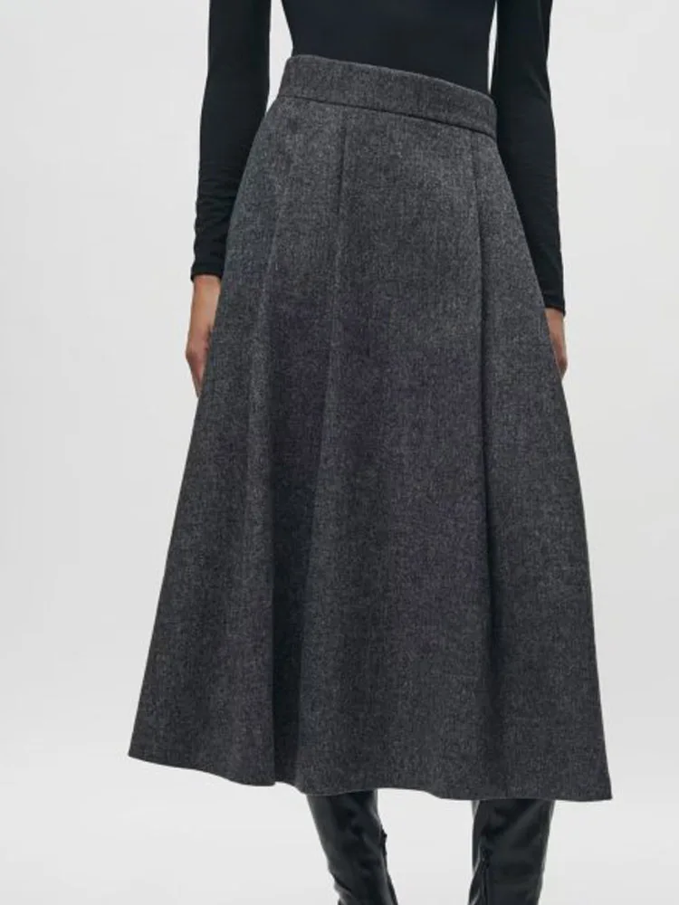

Женская Осенняя Повседневная однотонная шерстяная юбка, элегантная уличная юбка до середины икры с высокой талией, 2023
