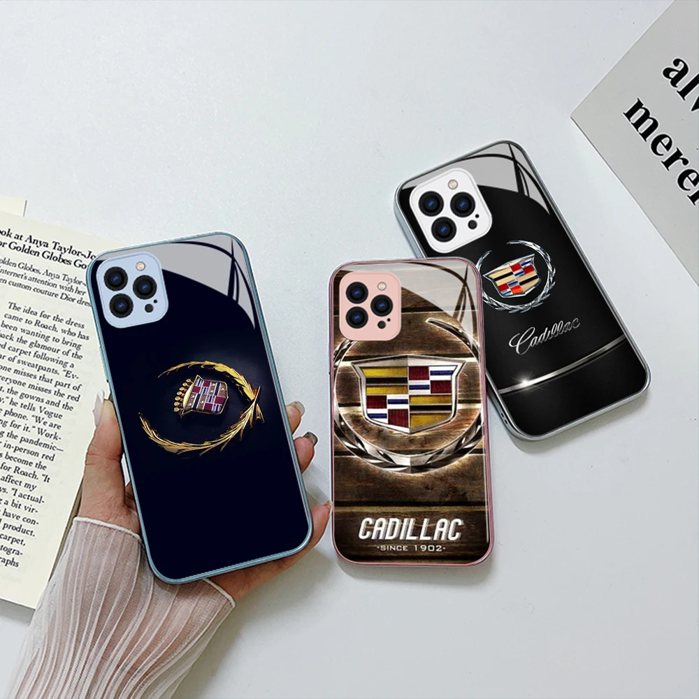 

Sports Car C-Cadillac Metallic-Color Phone Case For iPhone 14 13 12 Mini 11 Pro Max X XS XR 7 8 SE 2020 Plus Glass Hard Cover