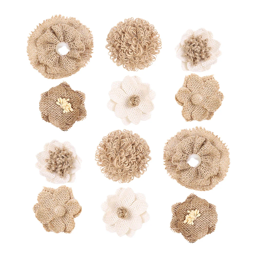 

12 Pcs Jute Accessory Rough Texture Bow Elegant Wedding Brooch Clothes Accessory DIY Craft for Wedding