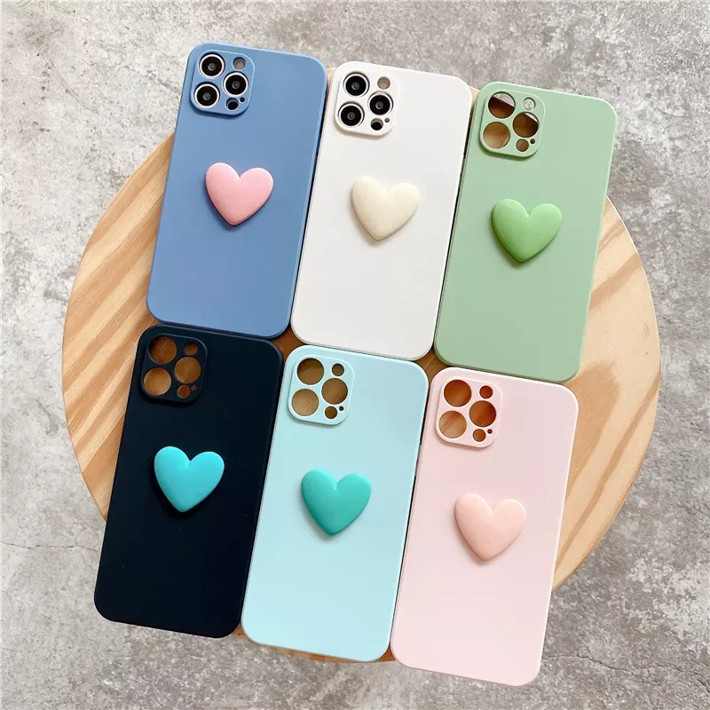 

Factory Direct Selling 3D Love Heart Camera Protection Phone Case For iPhone 11 13 Pro Max 12 Mini 7 8 Plus SE 2020 Solid Color