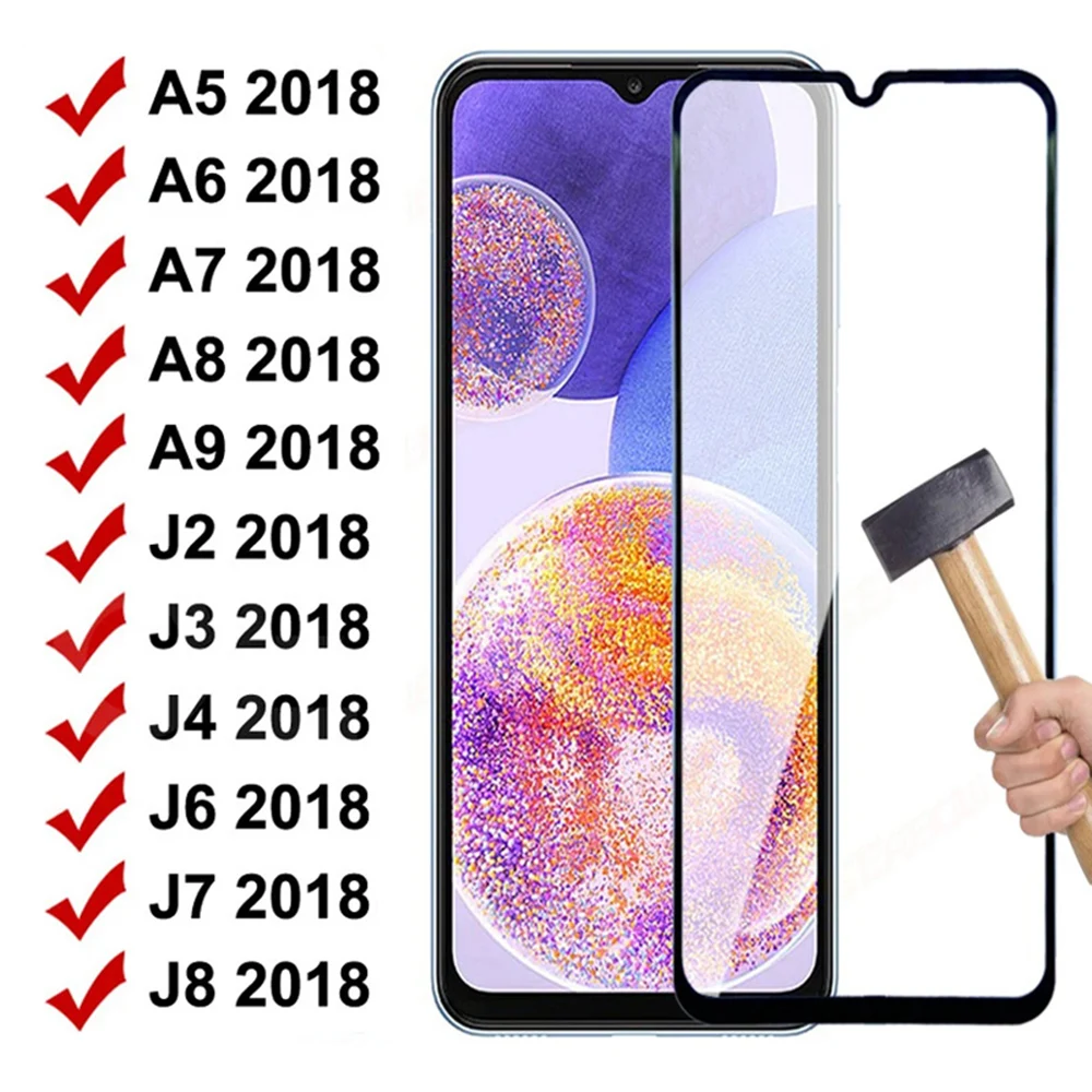 

9D Full Cover Tempered Glass For Samsung Galaxy A5 A6 A7 A8 A9 2018 Screen Protector on For Samsung J2 J3 J5 J7 J8 2018 Glass