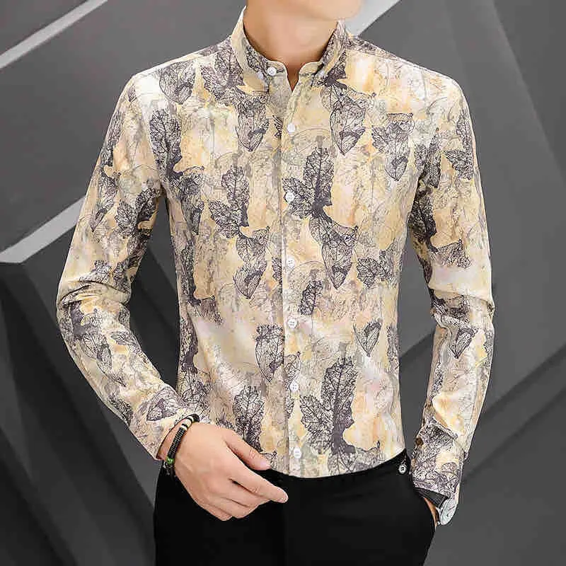 

2022 Autumn New Korean Style Fashion Business Casual Blouses Men Design Brand Slim Fit Male Tops Long Sleeve Printed Shirts W236