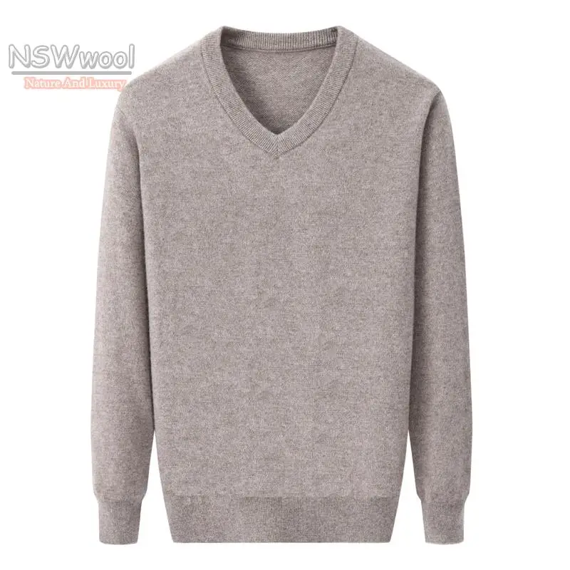 Men's Luxury 100% Pure Cashmere Large Coat Casual V-neck Computer Knitted Thick Pullovers Sweater Plus Size S M LXL2XL3XL-6XL