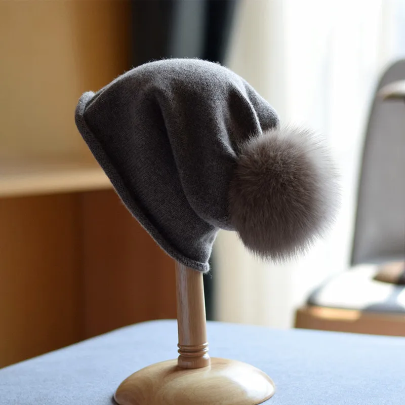 

Korean Style Pure Wool Knitted Hat Cashmere Hat Female Curled Brim Knitted Hat Winter Hat Earmuffs Hat Pile Heap Cap