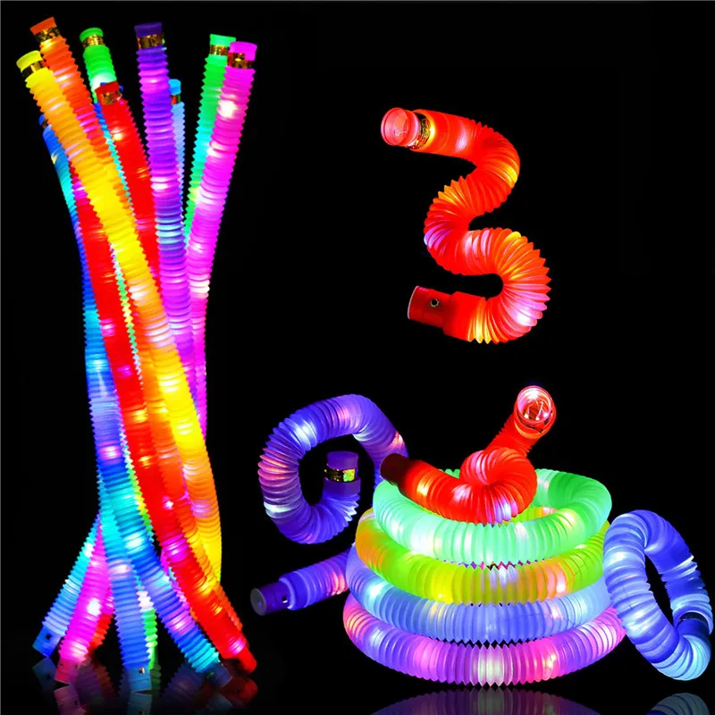 

6pcs Pop Tubes Lighted LED Sensory Toys Pull Stretch Tube Toddlers Gifts Children's Luminous Popping Party Supplies