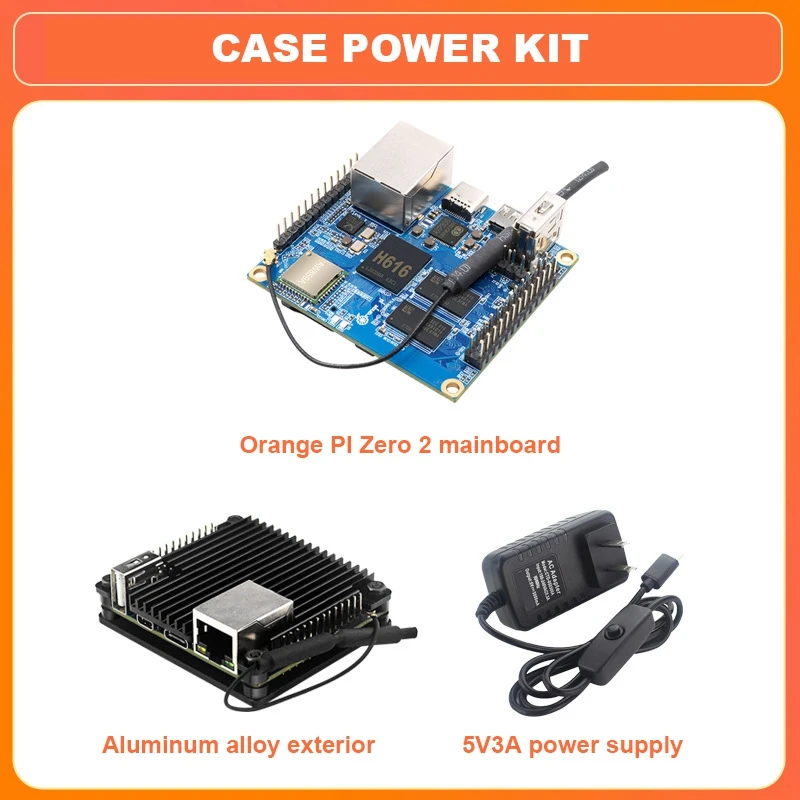 

Для Orange Pi Zero2 Allwinner H616 Cortex-A53 1GB DDR3 BT5.0 WiFi Linux макетная плата + чехол + адаптер питания (US Plug)