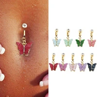 fashion faux body piercing jewelry fake belly piercing butterfly navel rings clip on belly button ring non piercing jewelry