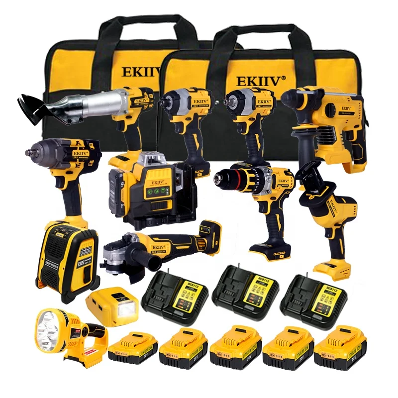 NEW - 12 Pcs 21V Battery Brushless Cordless Multi Tools Power Tools Electric Drill Combo Kit Wrenches Tool Set