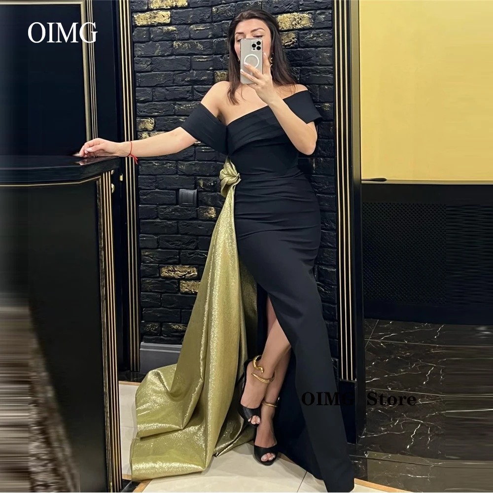 

Sexy Off The Shoulder Black Mermaid Evening Dresses Stretch Overskirt Saudi Arabic Women Prom Gowns Formal Party Dres