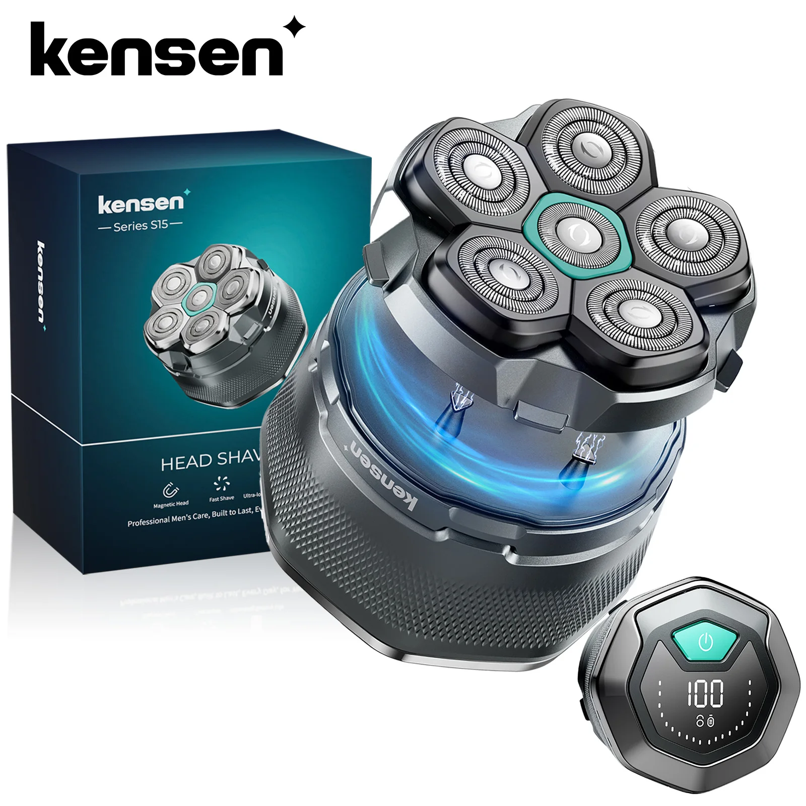 Afeitadora eléctrica KENSEN 6D, magnética, uso húmedo/seco, recargable USB