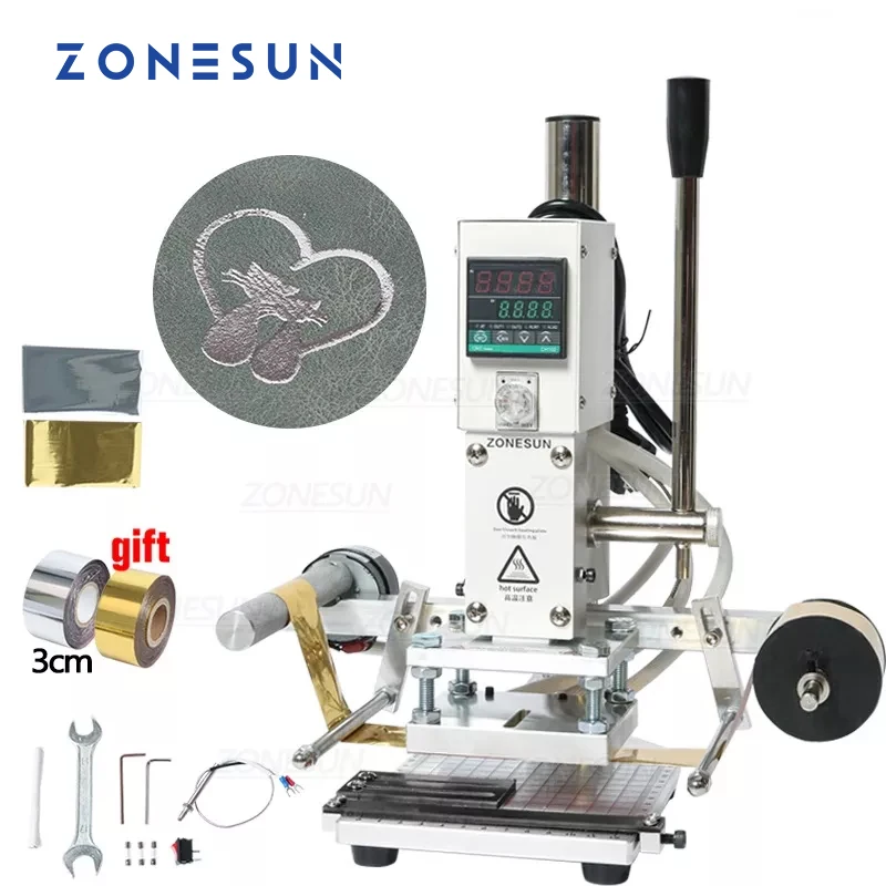 ZONESUN-Máquina automática Digital de estampado en caliente de cuero, herramienta de grabado Manual, 300W, papel de madera, impresora de tarjetas de PVC, bricolaje