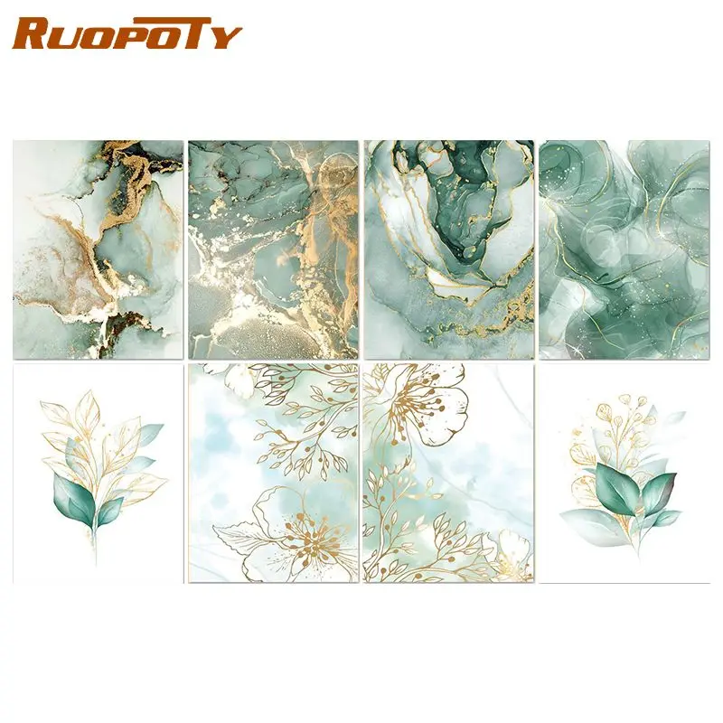 

RUOPOTY Oil Painting By Numbers Green Abstract Texture For Adults Kill Time Painiting By Numbers Painting Unique Gift
