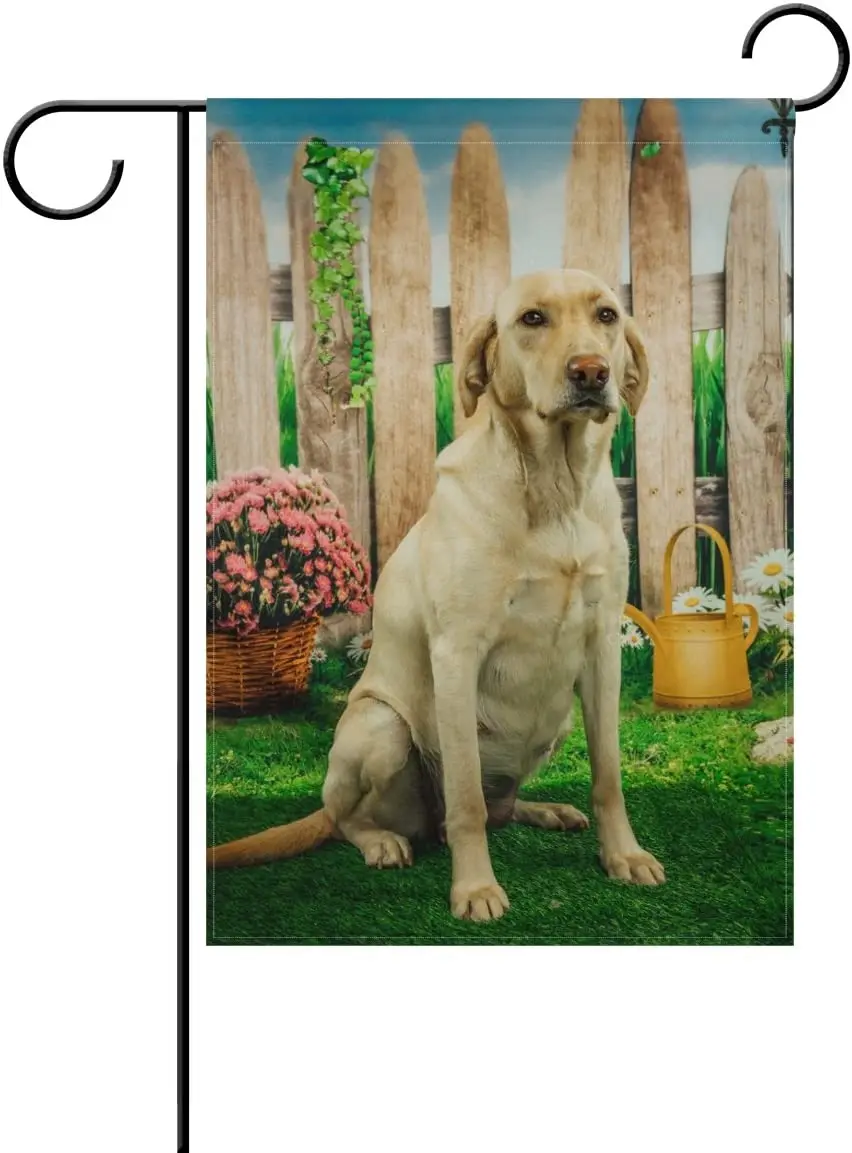 

Cute Funny Yellow Lab Polyester Garden Flag House Banner, Two Sided Welcome Yard Decoration Flag for Wedding Party Home Decor Ba
