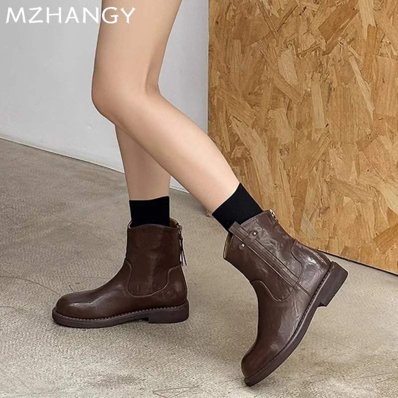 Женские ботильоны на плоской подошве зимняя кожаная хлопковая обувь женская