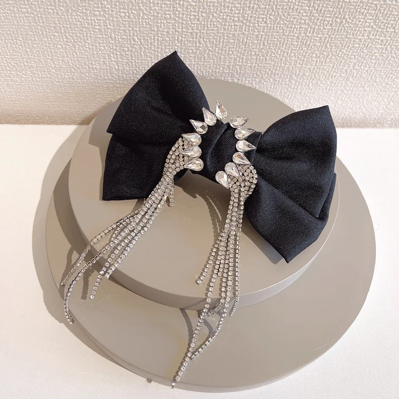 

Rhinestone Tassel Hair Clips for Women Flash Big Bow Butterfly Hairpins Black Hair Bow Luxury Accessories Hair Pins Clips
