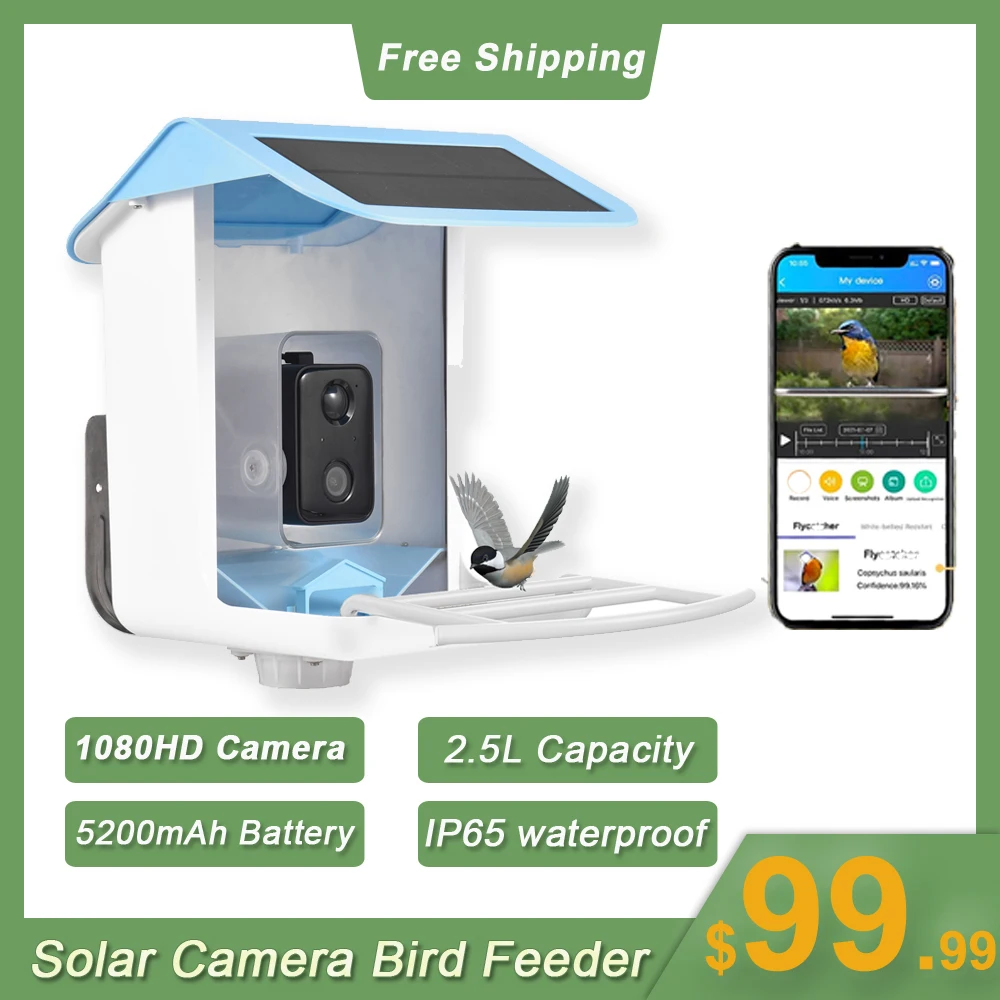 Wireless WiFi Solar Camera Bird Feeder 5200 mAh Battery 2.5L Capacity 1080HD Night Vision Bird Feeders For Outdoor Bird Watching