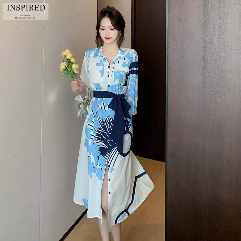 

Женское Повседневное платье-поло с принтом, элегантное облегающее платье средней длины с длинным рукавом и разрезом, 2022