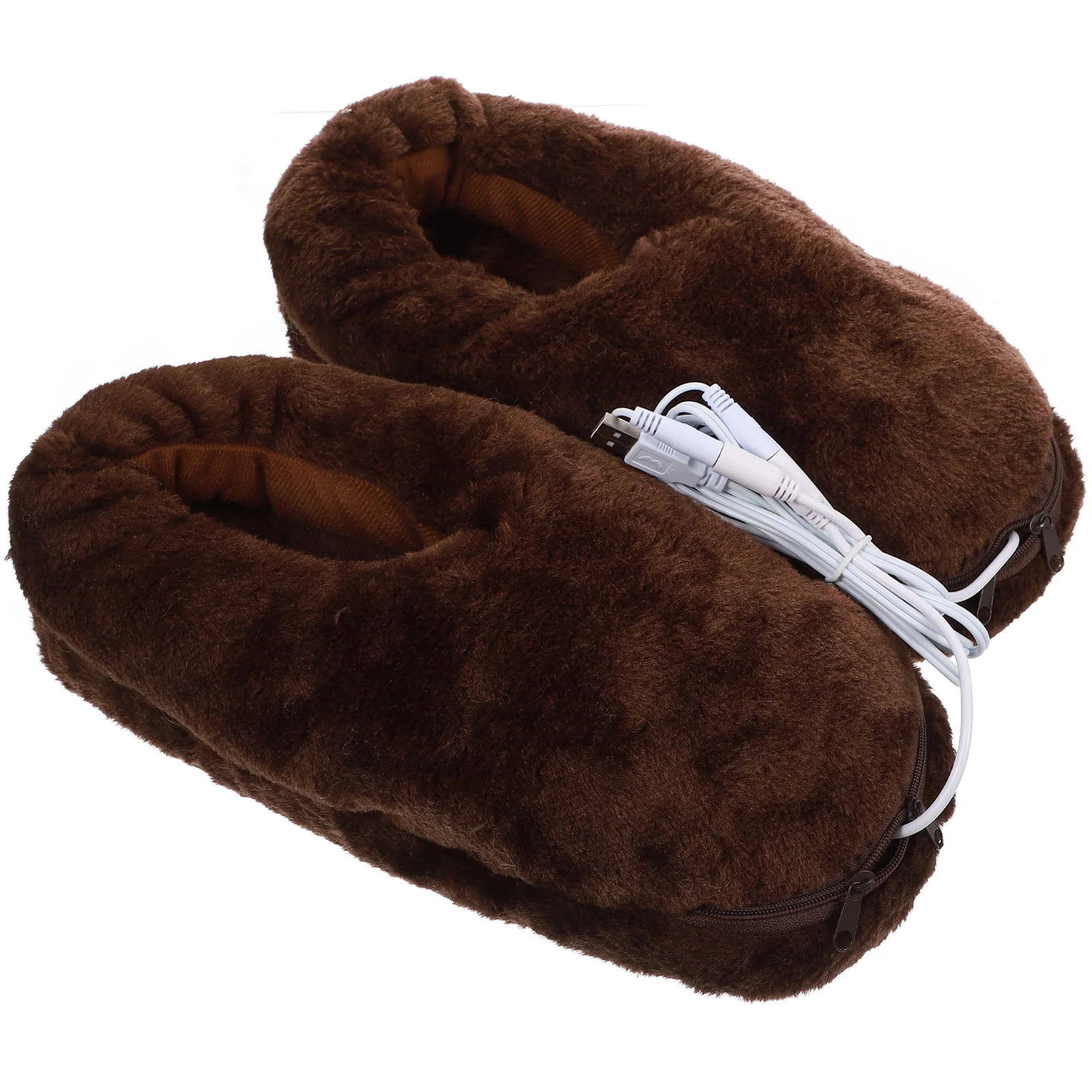 

1 Pair of Warm Keeping Plush Fluffy Slippers For Bed Electric Heated Up Shoes Winter Shoes (Coffee)