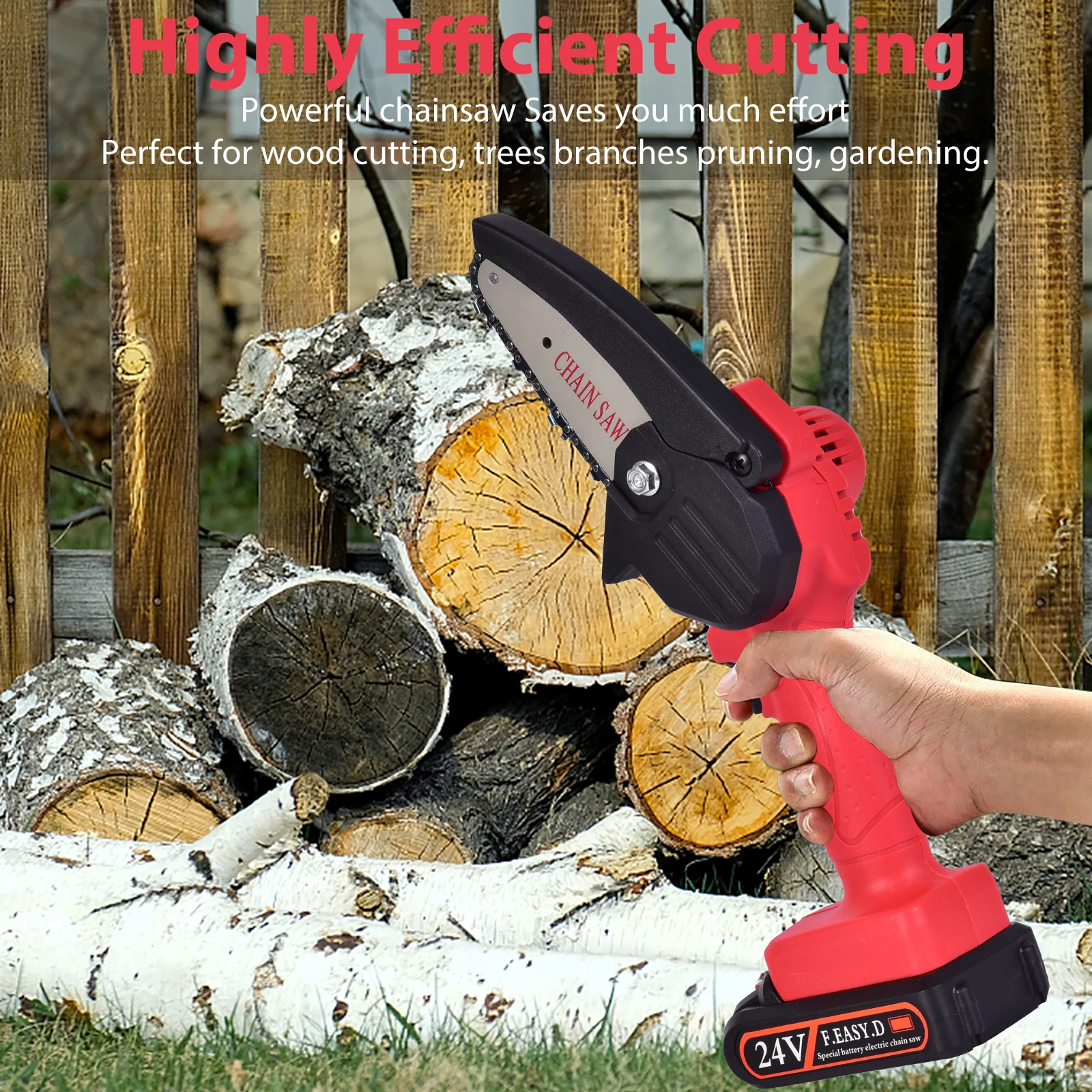

Chain Saws 24V 550W Rechargeable Electric Cordless Mini One Hand Wood Cutter Woodworking Pruning One-handed Garden Tool