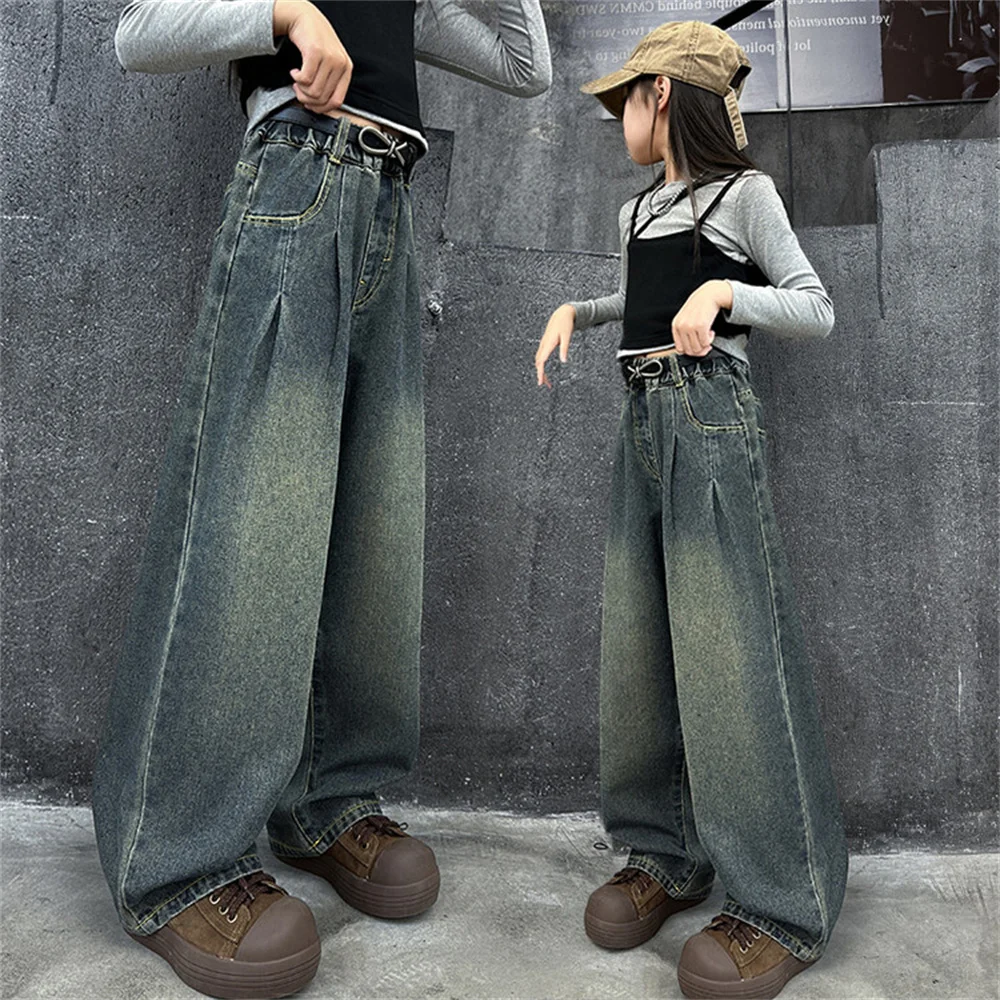 Ranran Youngsters Модные джинсы для девочек Детские повседневные брюки Широкие