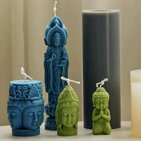 guanyin buddha statue candle silicone mold diy three faced buddha candle making resin soap mold gifts craft supplies home decor
