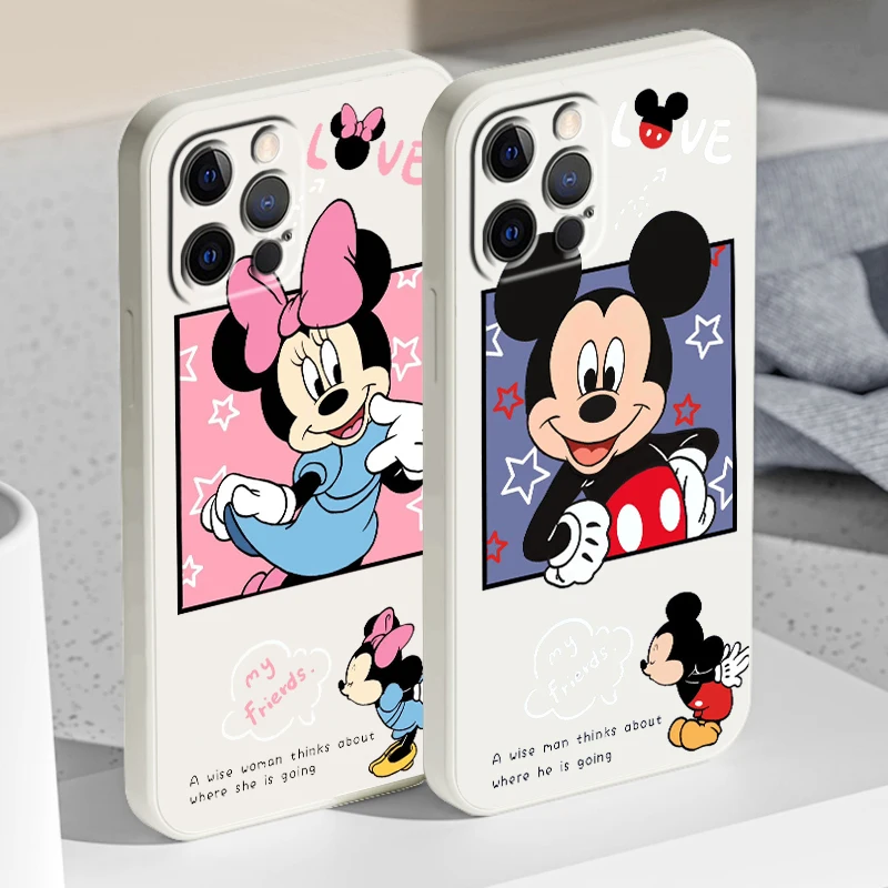 

Luxury Mickey Minnie Mouse Liquid Rope Cover Phone Case For Apple iPhone 14 13 12 Mini 11 XS Pro Max X XR Plus SE 2020 Funda