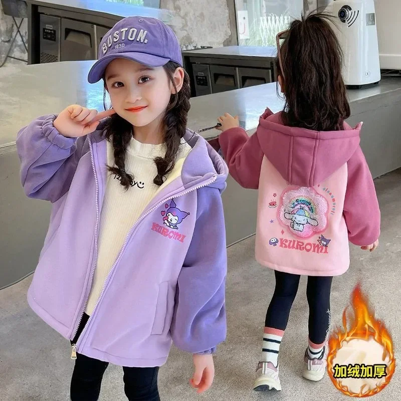 

Вельветовое пальто Kuromi Sanrio с мультяшными блестками для девочек зимний теплый утепленный кардиган с длинными рукавами пальто на молнии Детский Рождественский подарок
