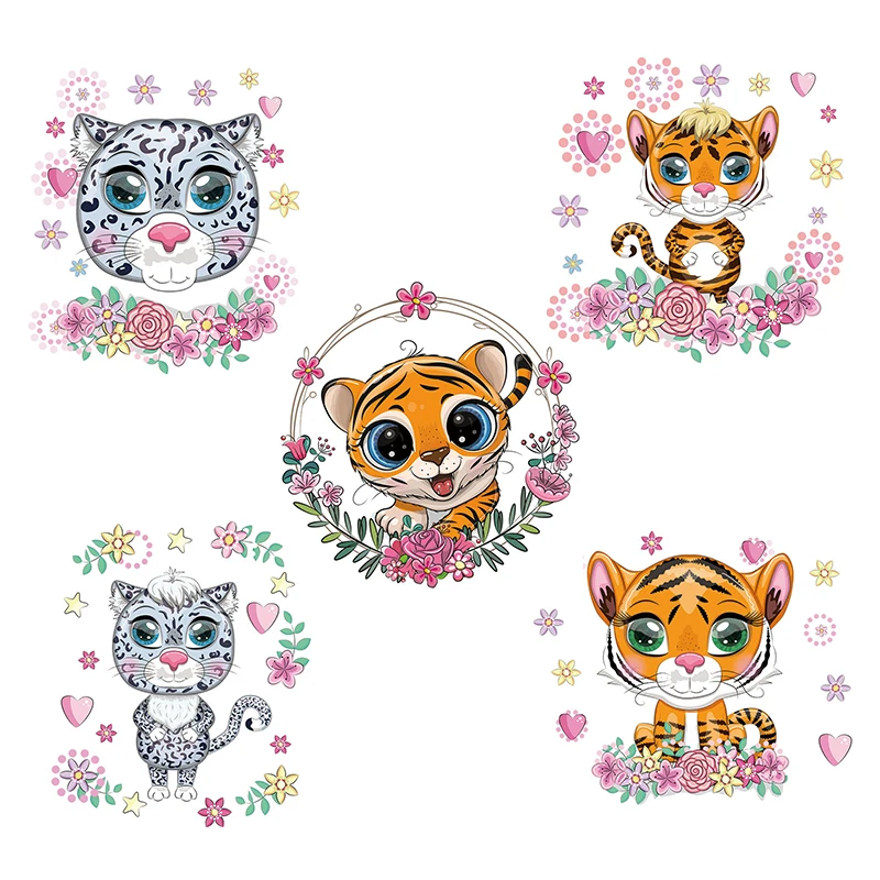

Cute Tiger Patch Iron on Transfer for Clothing Heat Transfer Little Tiger Patches for Kids Thermal Stickers on Clothes T-shirt