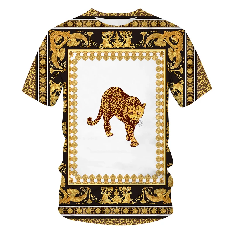 

2021 Summer new 3D Golden Leopard Print Hip Hop T-shirt for Men/Women 2021 Short Sleeve Luxury Baroque Brand Unisex Clothing
