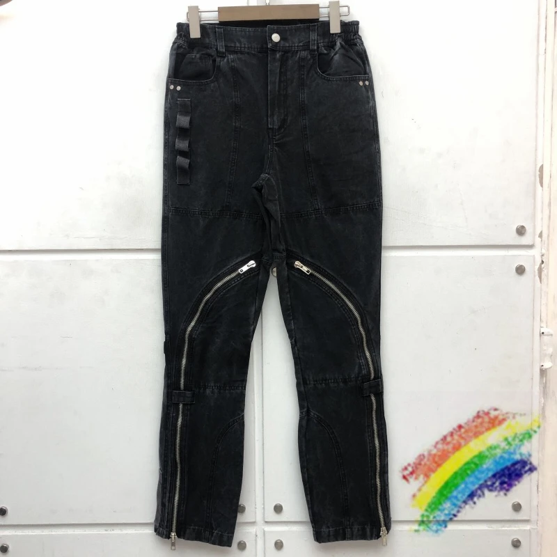 Wash Do Old Zipper Jeans Men Women Best Quality Heavy Fabric Unisex Vintage Jeans Trouser Legs